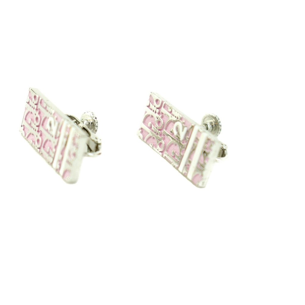 DIOR "Trotter 2": Light Pink & Silver Logo Earrings (ms) - Picture 2 of 6